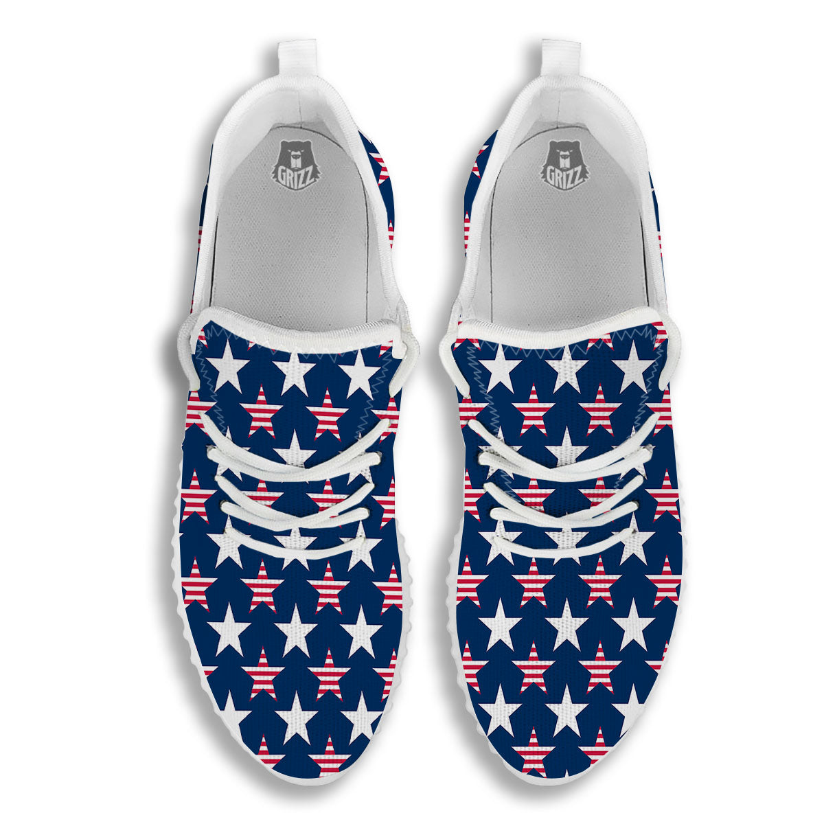 USA Star Fourth of July Print Pattern White Walking Shoes-grizzshop