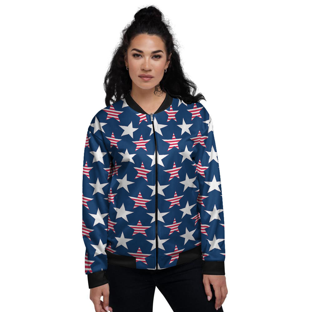 USA Star Fourth of July Print Pattern Women's Bomber Jacket-grizzshop