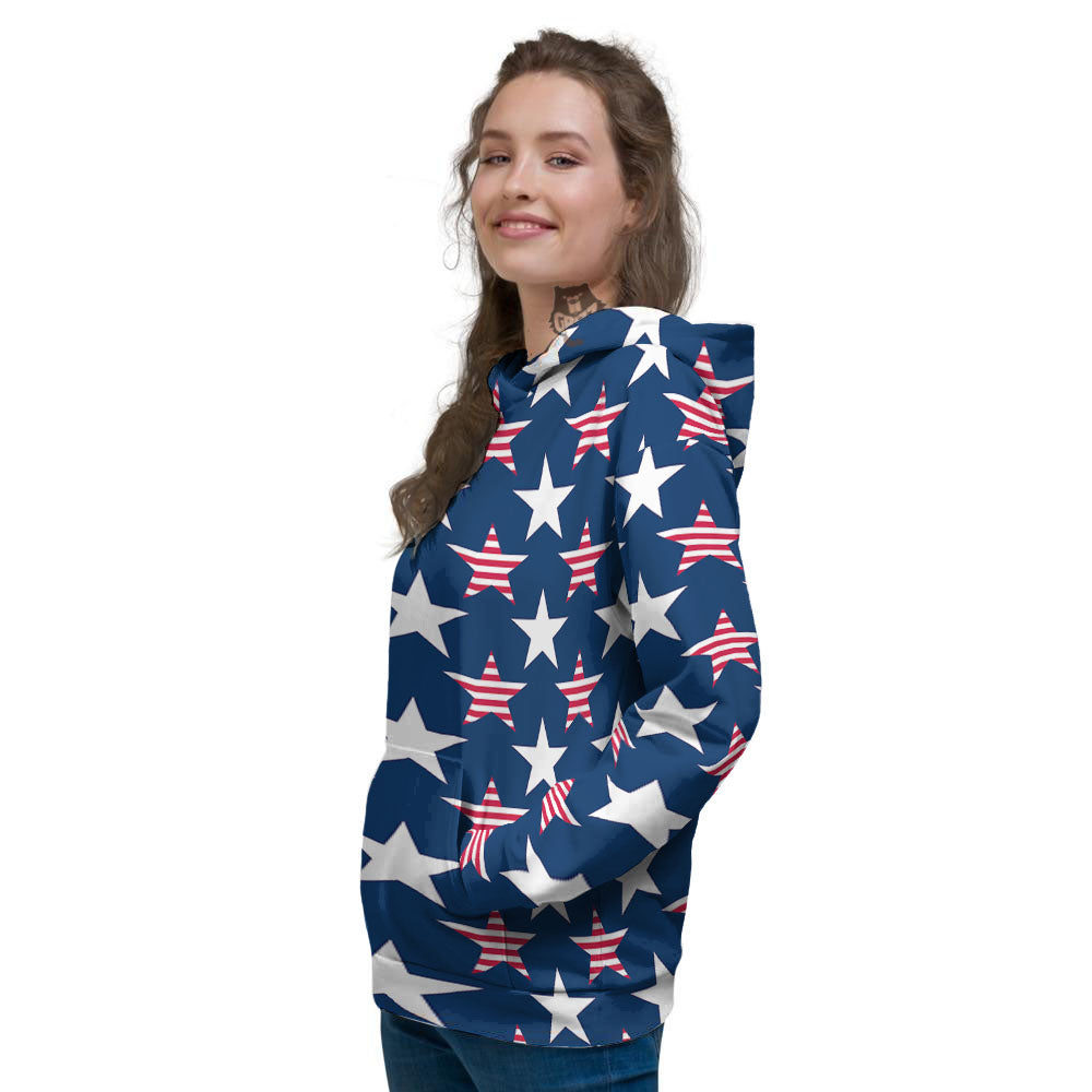 USA Star Fourth of July Print Pattern Women's Hoodie-grizzshop