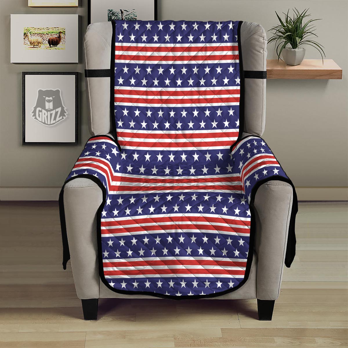 USA Star Red Striped Print Pattern Armchair Protector-grizzshop