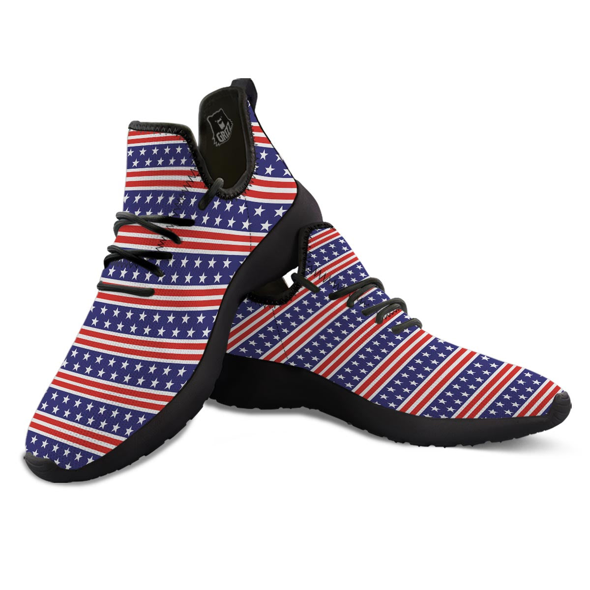 USA Star Red Striped Print Pattern Black Athletic Shoes-grizzshop