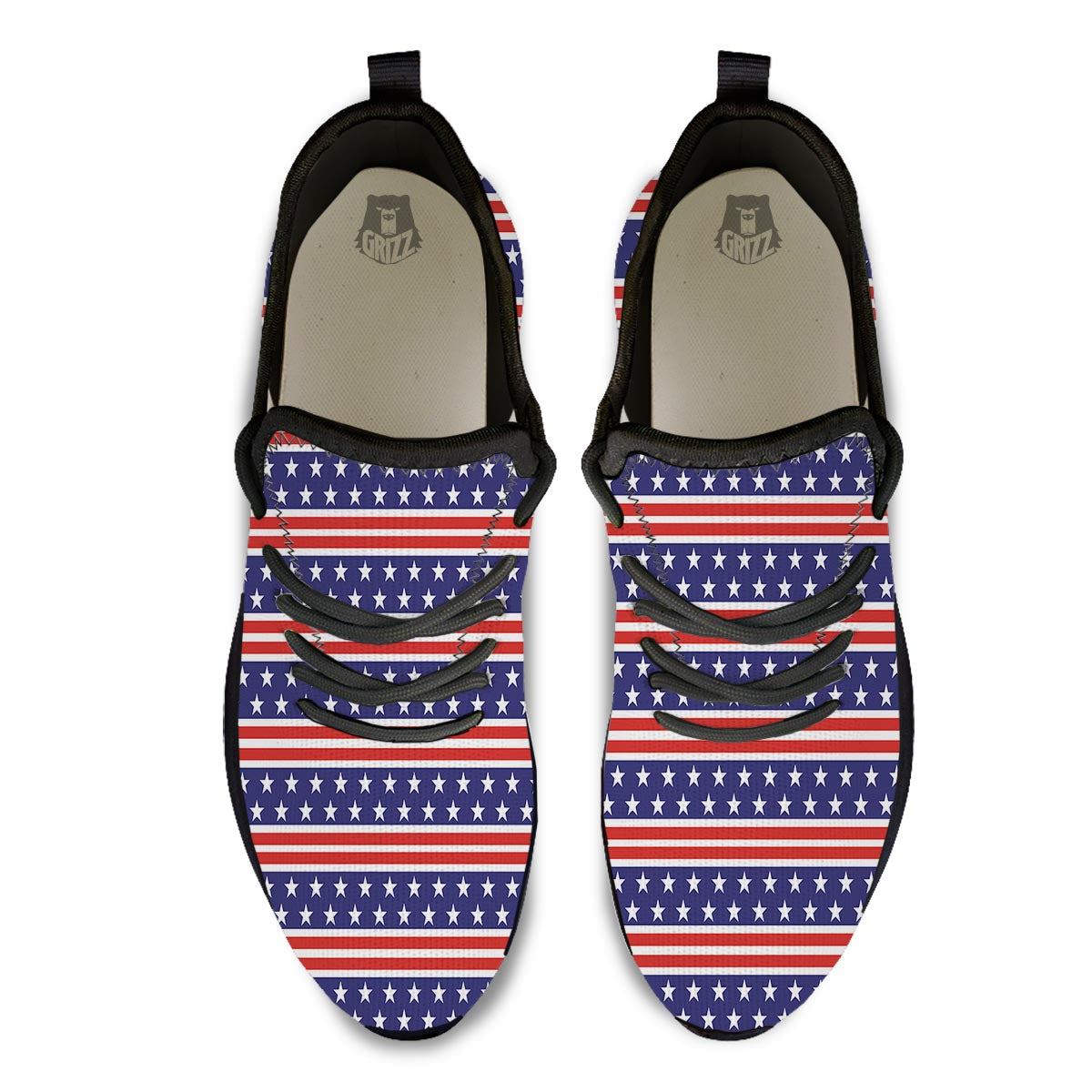 USA Star Red Striped Print Pattern Black Athletic Shoes-grizzshop