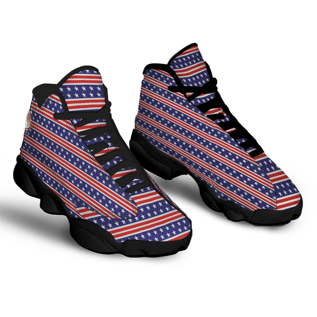 USA Star Red Striped Print Pattern Black Basketball Shoes-grizzshop