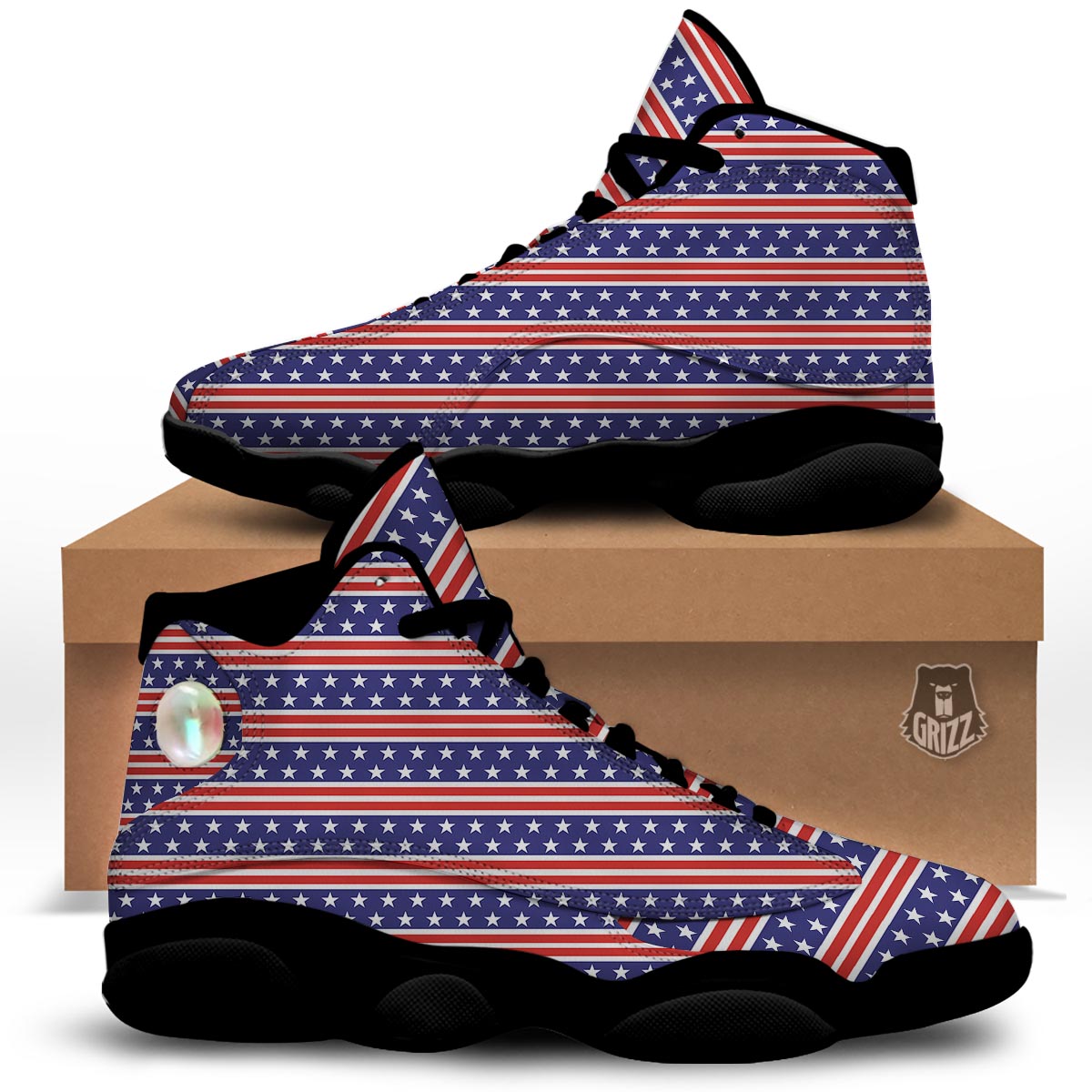 USA Star Red Striped Print Pattern Black Basketball Shoes-grizzshop