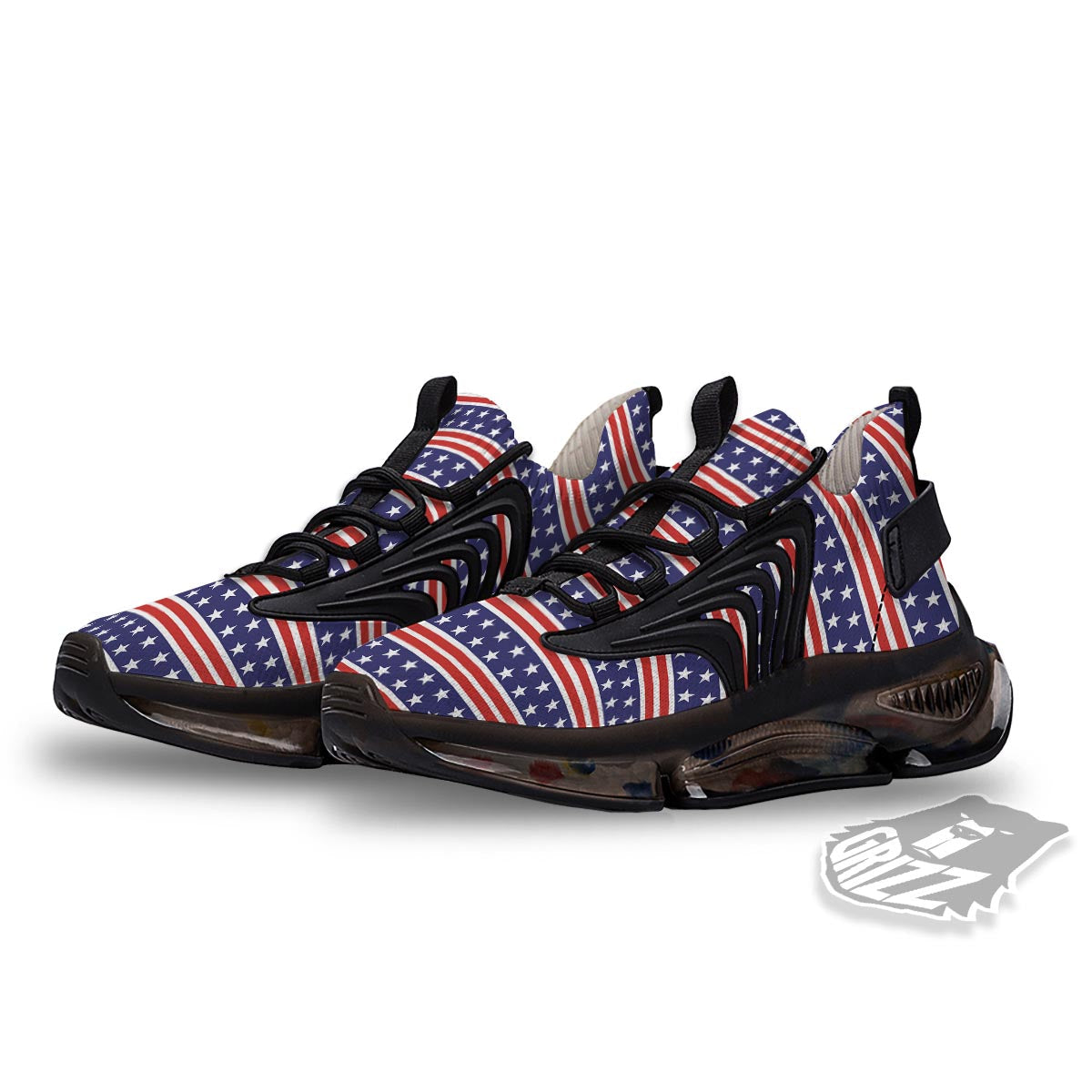 USA Star Red Striped Print Pattern Black Gym Shoes-grizzshop