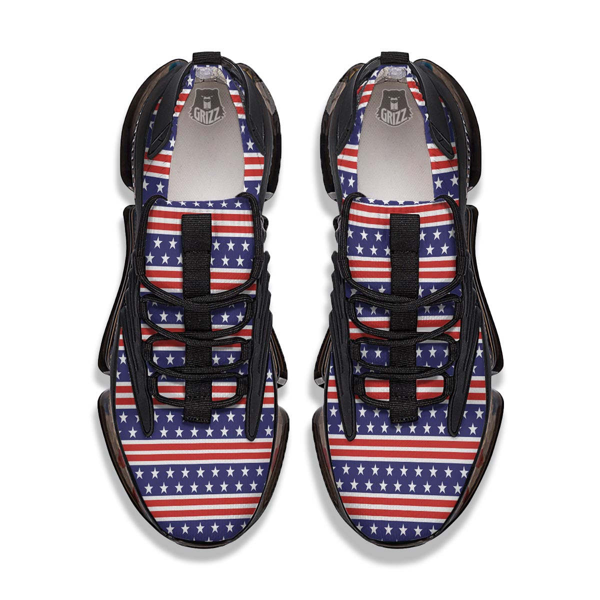 USA Star Red Striped Print Pattern Black Gym Shoes-grizzshop