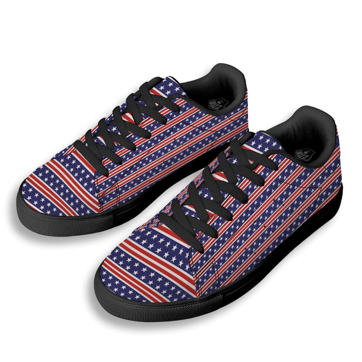 USA Star Red Striped Print Pattern Black Low Top Sneakers-grizzshop