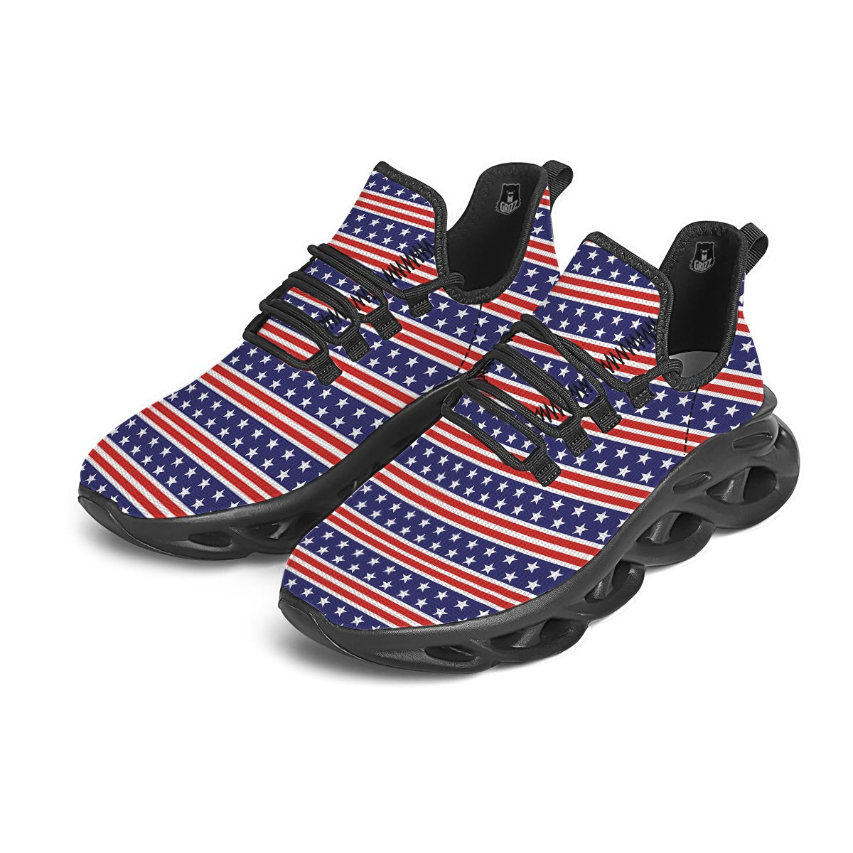 USA Star Red Striped Print Pattern Black Running Shoes-grizzshop