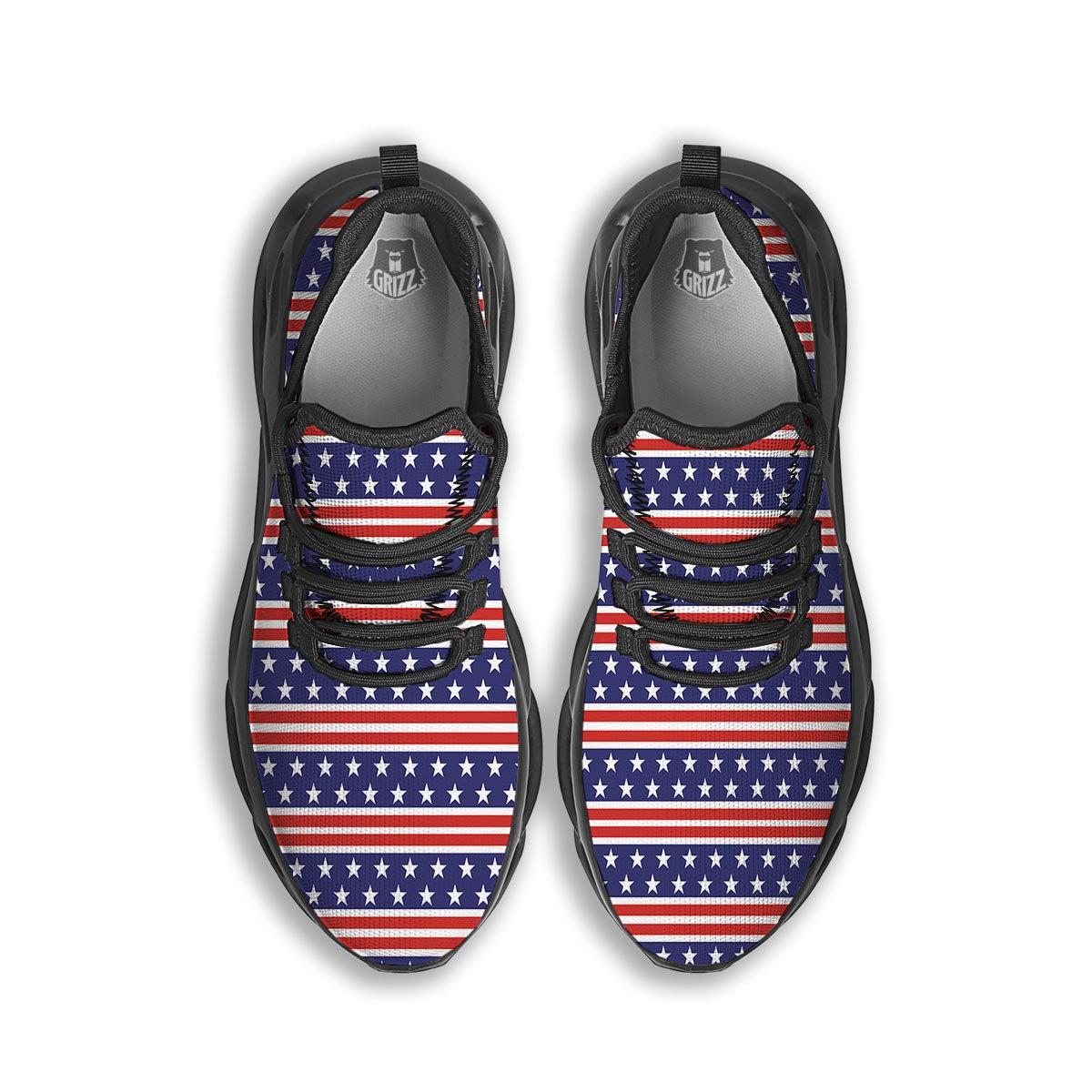 USA Star Red Striped Print Pattern Black Running Shoes-grizzshop