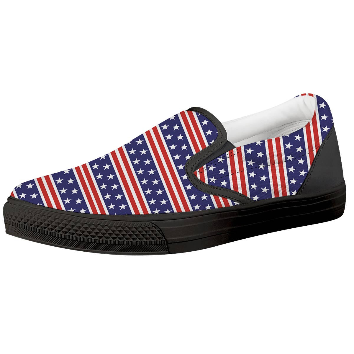 USA Star Red Striped Print Pattern Black Slip On Shoes-grizzshop