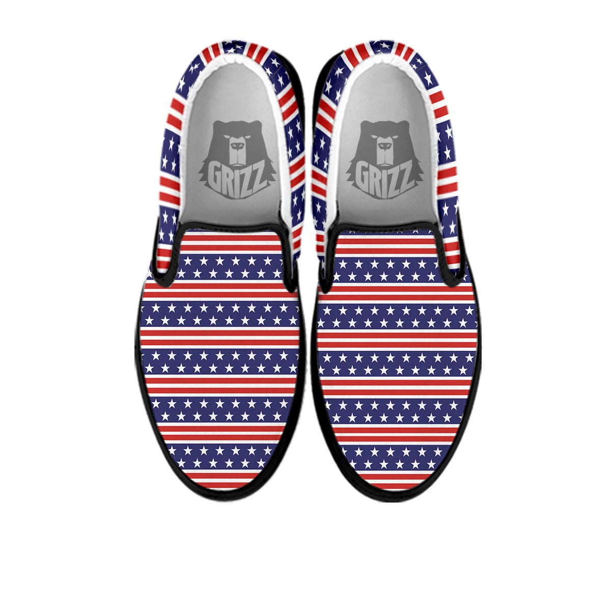 USA Star Red Striped Print Pattern Black Slip On Shoes-grizzshop