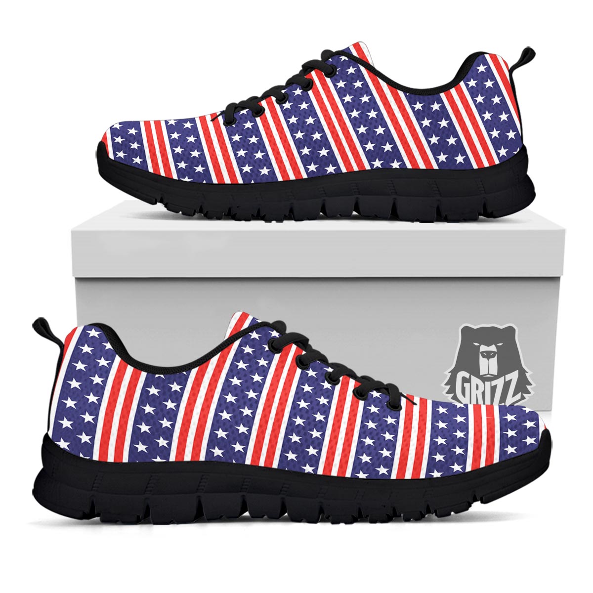 USA Star Red Striped Print Pattern Black Sneaker-grizzshop