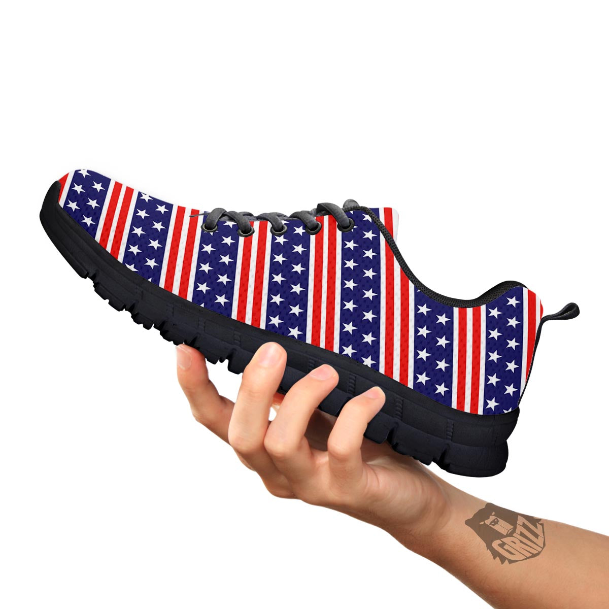 USA Star Red Striped Print Pattern Black Sneaker-grizzshop