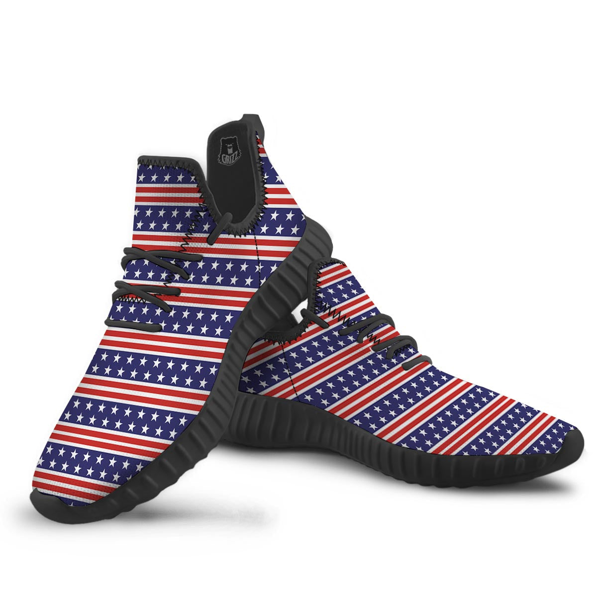 USA Star Red Striped Print Pattern Black Walking Shoes-grizzshop