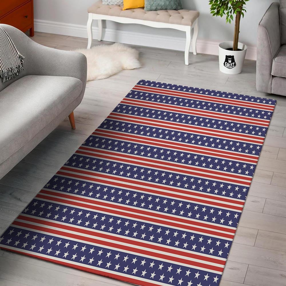 USA Star Red Striped Print Pattern Floor Mat-grizzshop