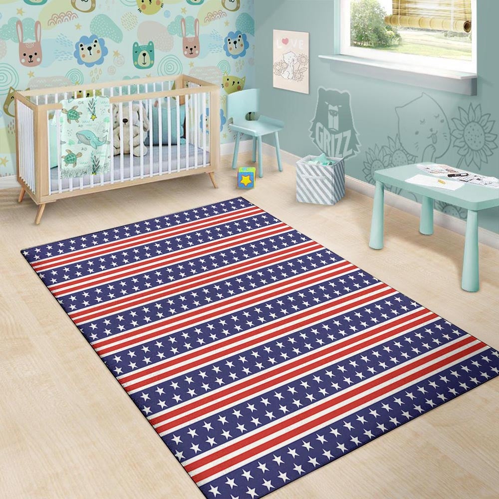 USA Star Red Striped Print Pattern Floor Mat-grizzshop