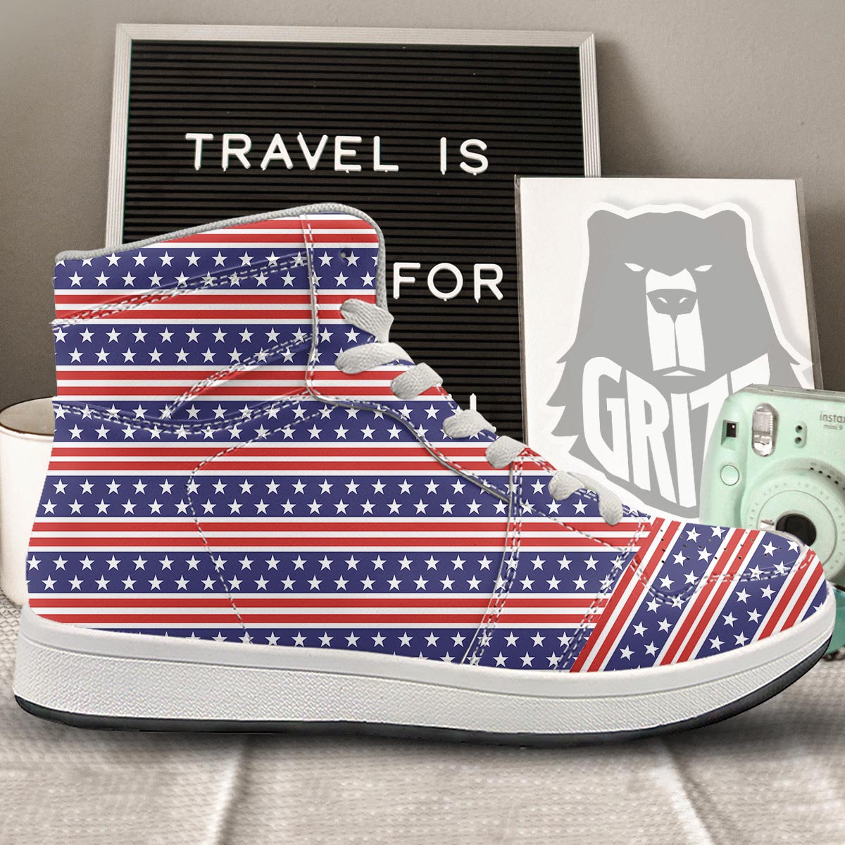 USA Star Red Striped Print Pattern High Top Sneakers-grizzshop