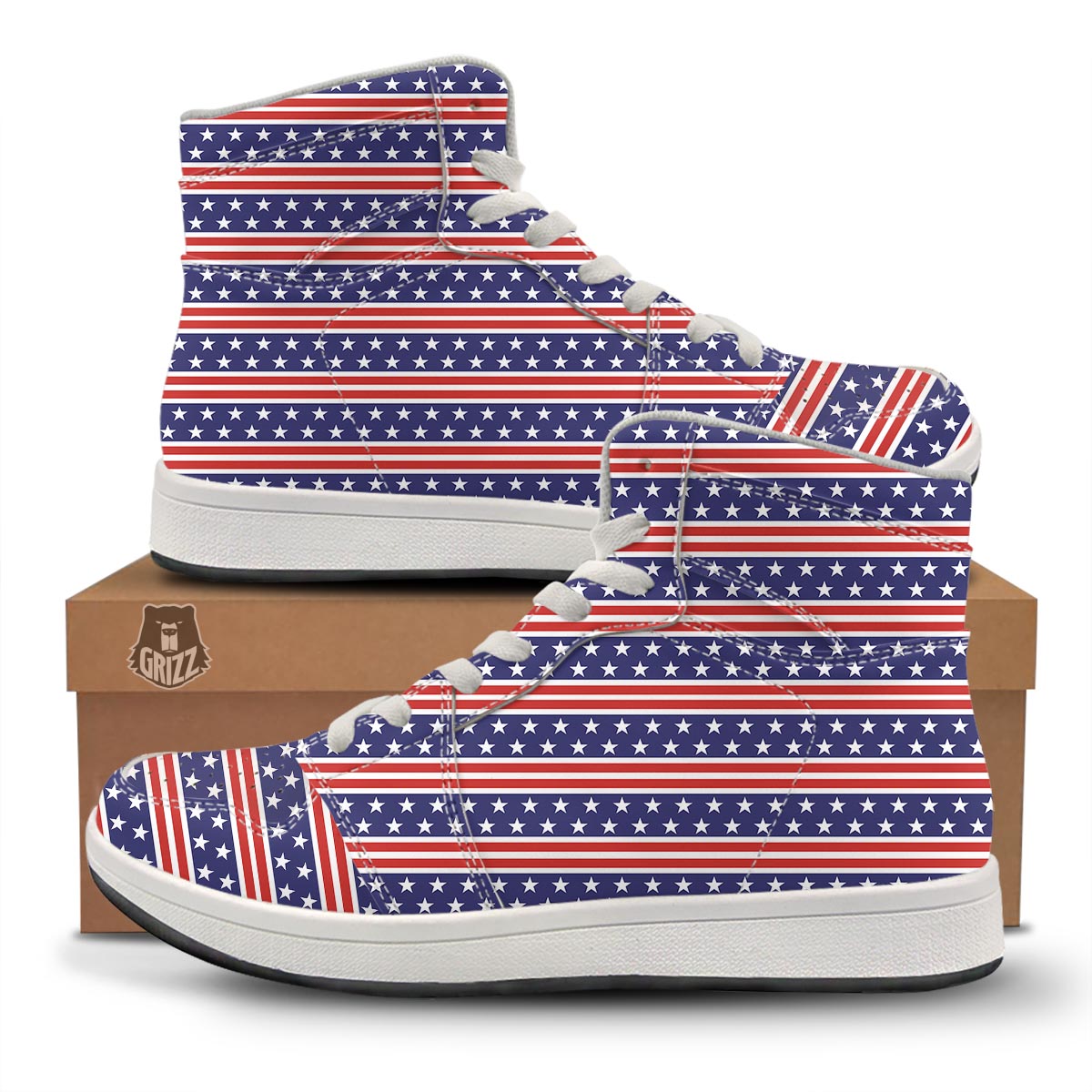 USA Star Red Striped Print Pattern High Top Sneakers-grizzshop