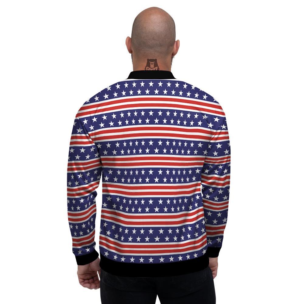 USA Star Red Striped Print Pattern Men's Bomber Jacket-grizzshop