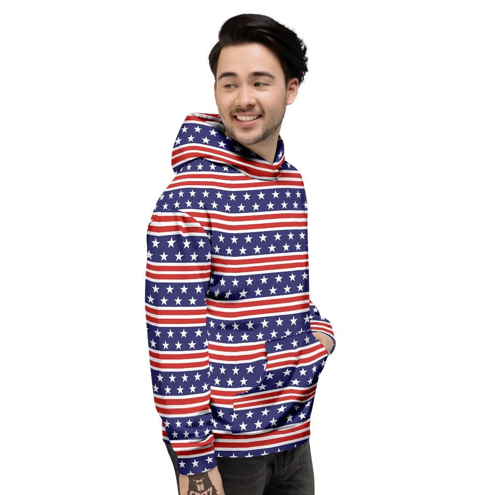 USA Star Red Striped Print Pattern Men's Hoodie-grizzshop