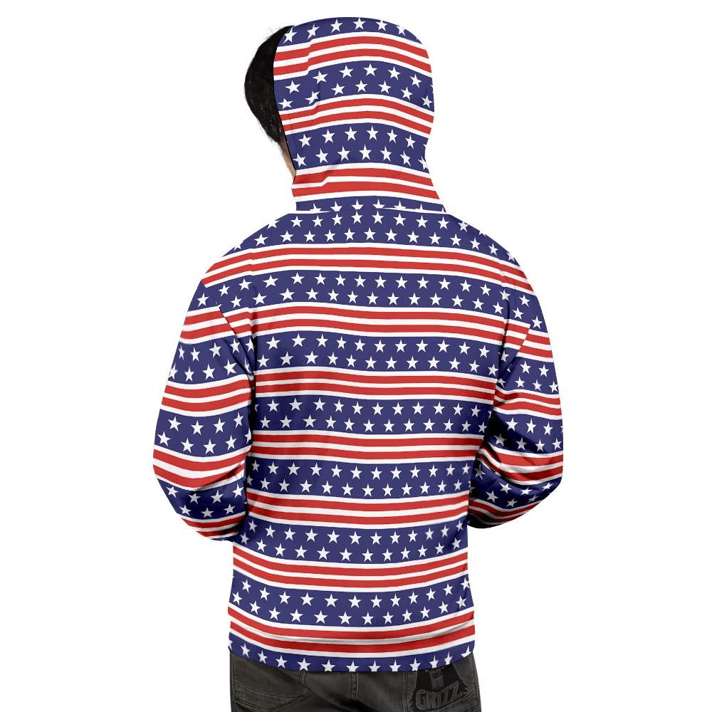 USA Star Red Striped Print Pattern Men's Hoodie-grizzshop