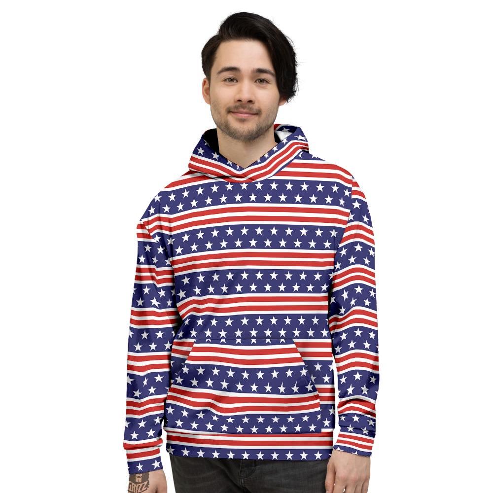 USA Star Red Striped Print Pattern Men's Hoodie-grizzshop