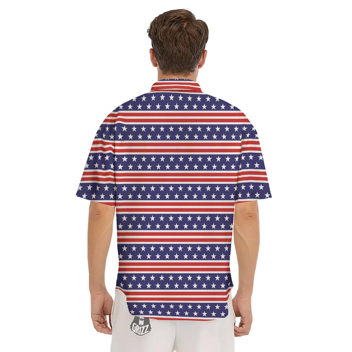 USA Star Red Striped Print Pattern Men's Short Sleeve Shirts-grizzshop