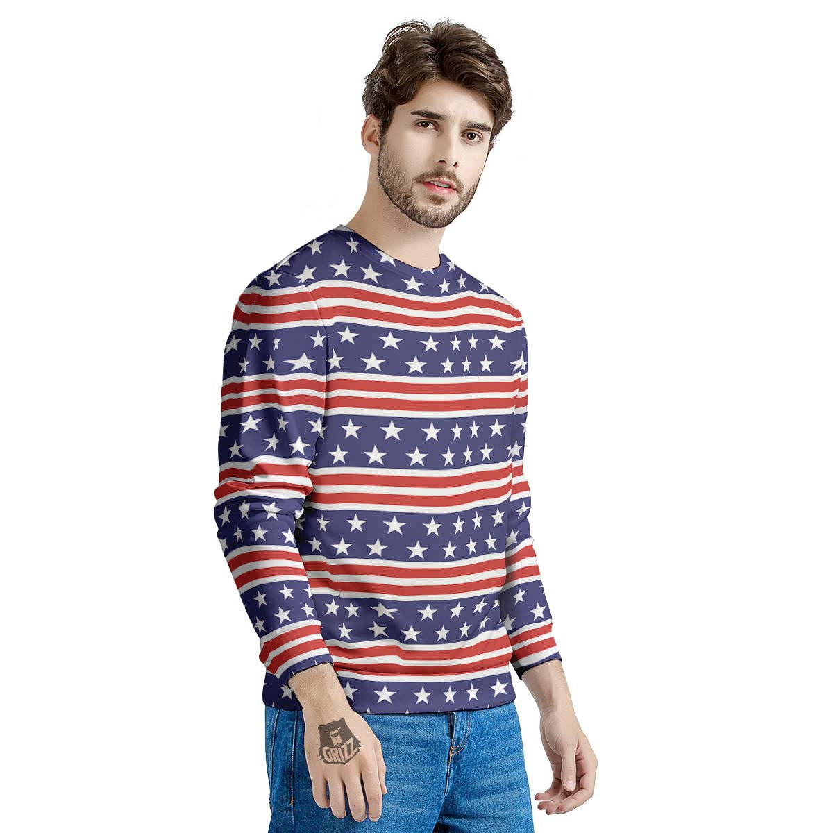 USA Star Red Striped Print Pattern Men's Sweatshirt-grizzshop