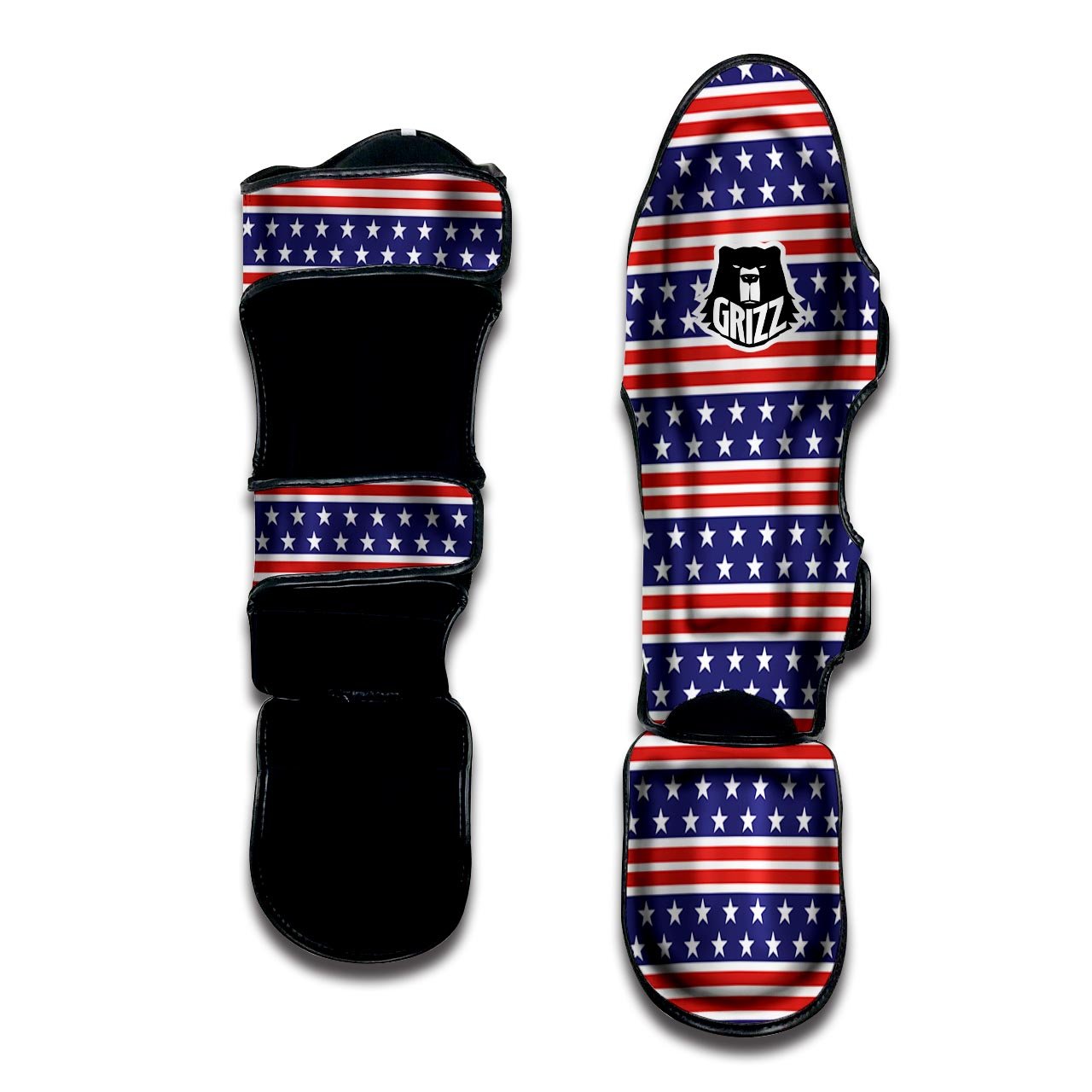 USA Star Red Striped Print Pattern Muay Thai Shin Guards-grizzshop