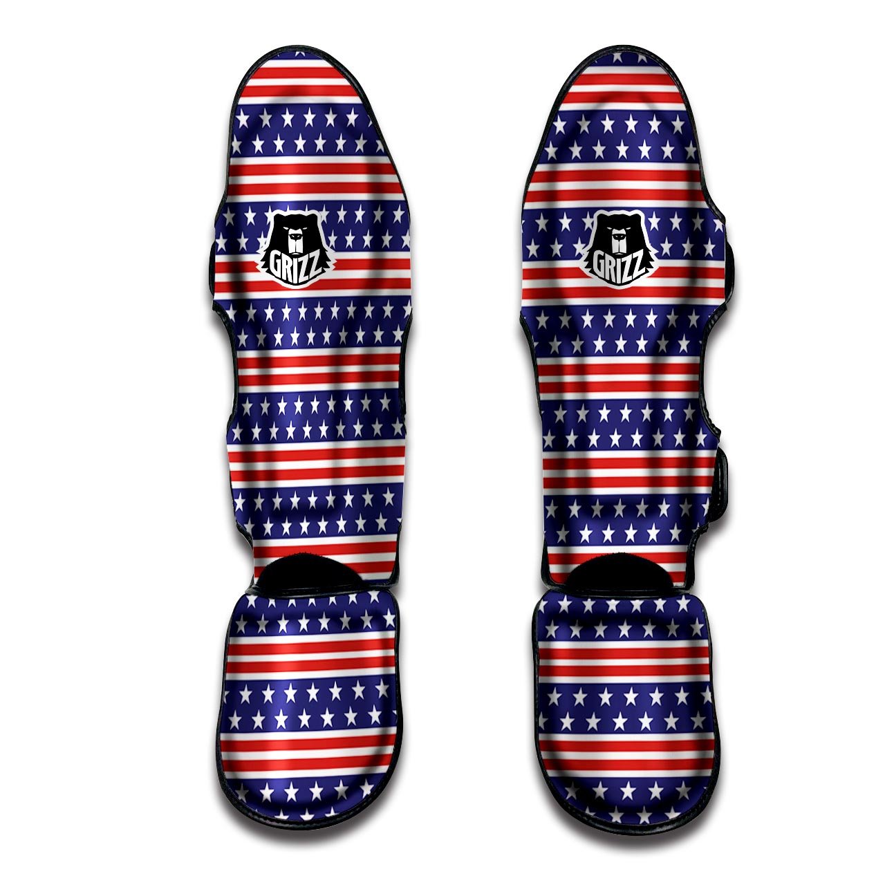 USA Star Red Striped Print Pattern Muay Thai Shin Guards-grizzshop