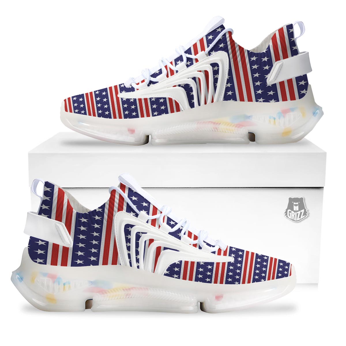 USA Star Red Striped Print Pattern White Gym Shoes-grizzshop