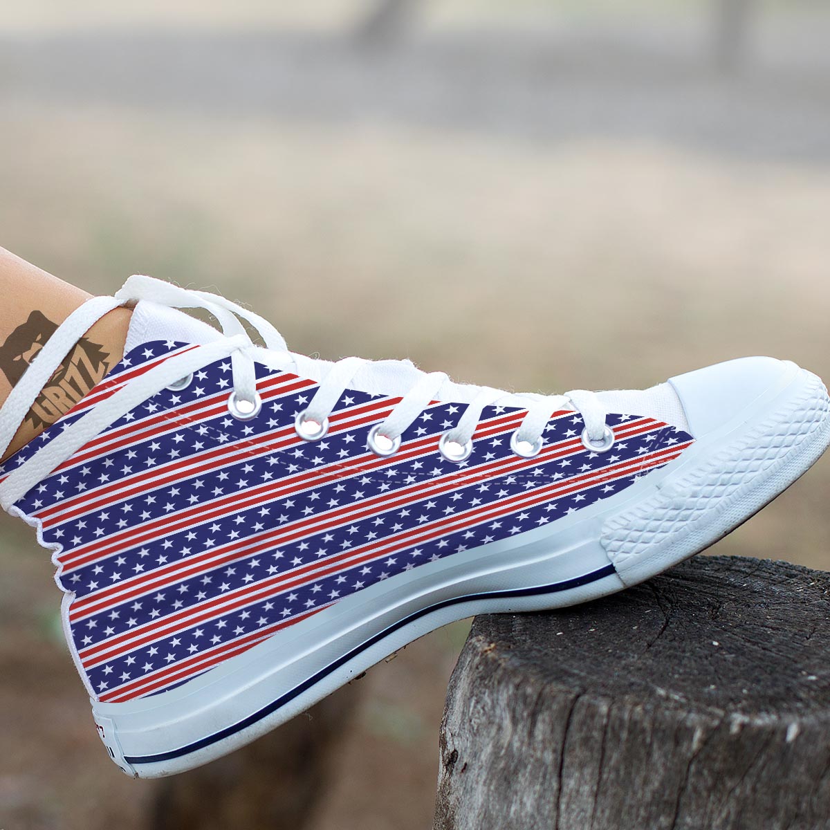 USA Star Red Striped Print Pattern White High Top Shoes-grizzshop