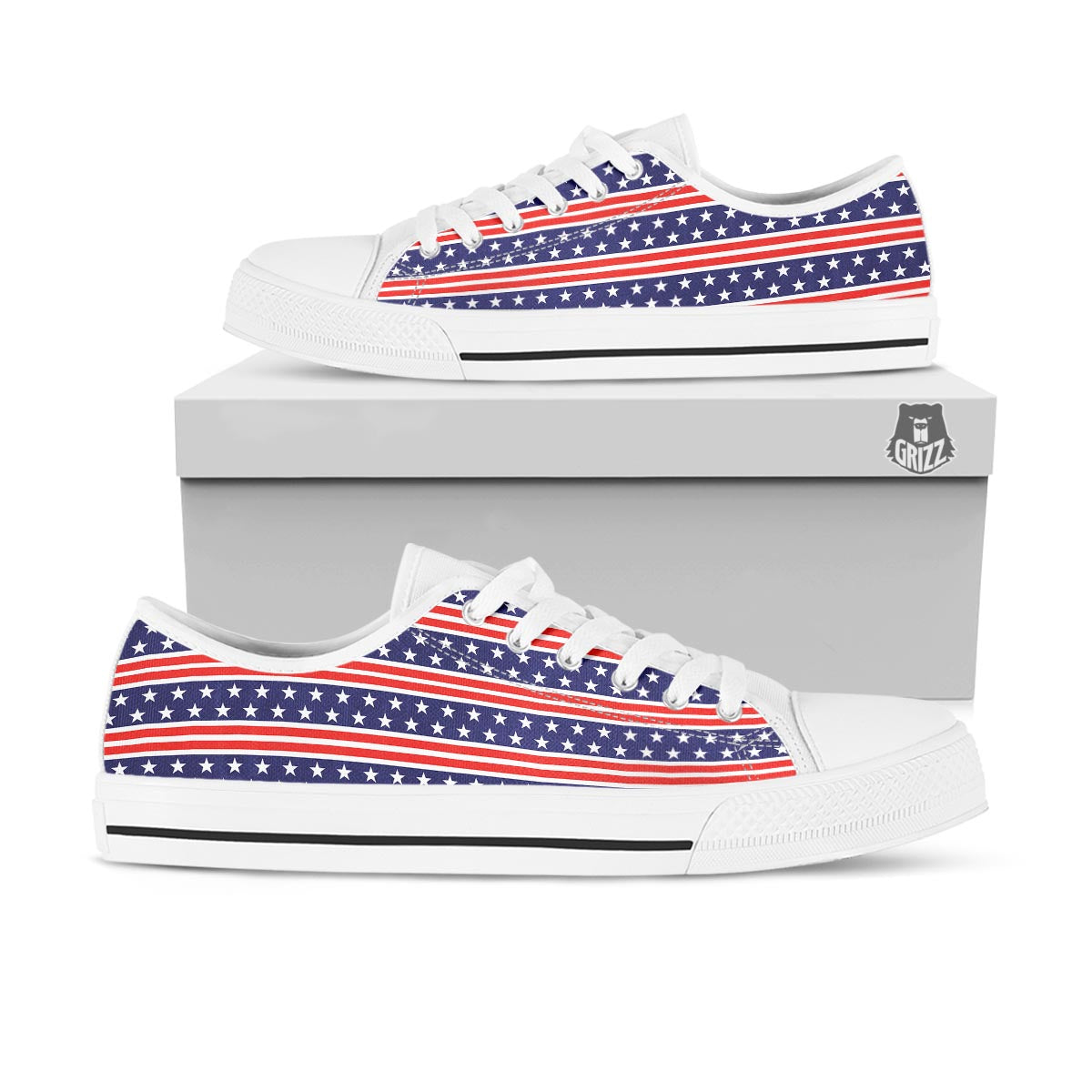 USA Star Red Striped Print Pattern White Low Top Shoes-grizzshop