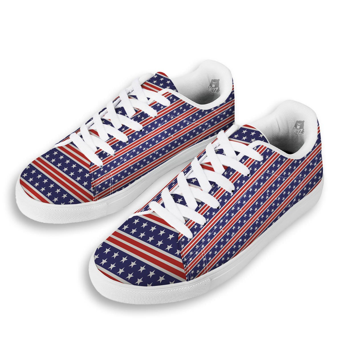 USA Star Red Striped Print Pattern White Low Top Sneakers-grizzshop