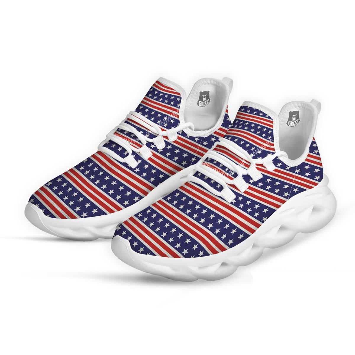 USA Star Red Striped Print Pattern White Running Shoes-grizzshop