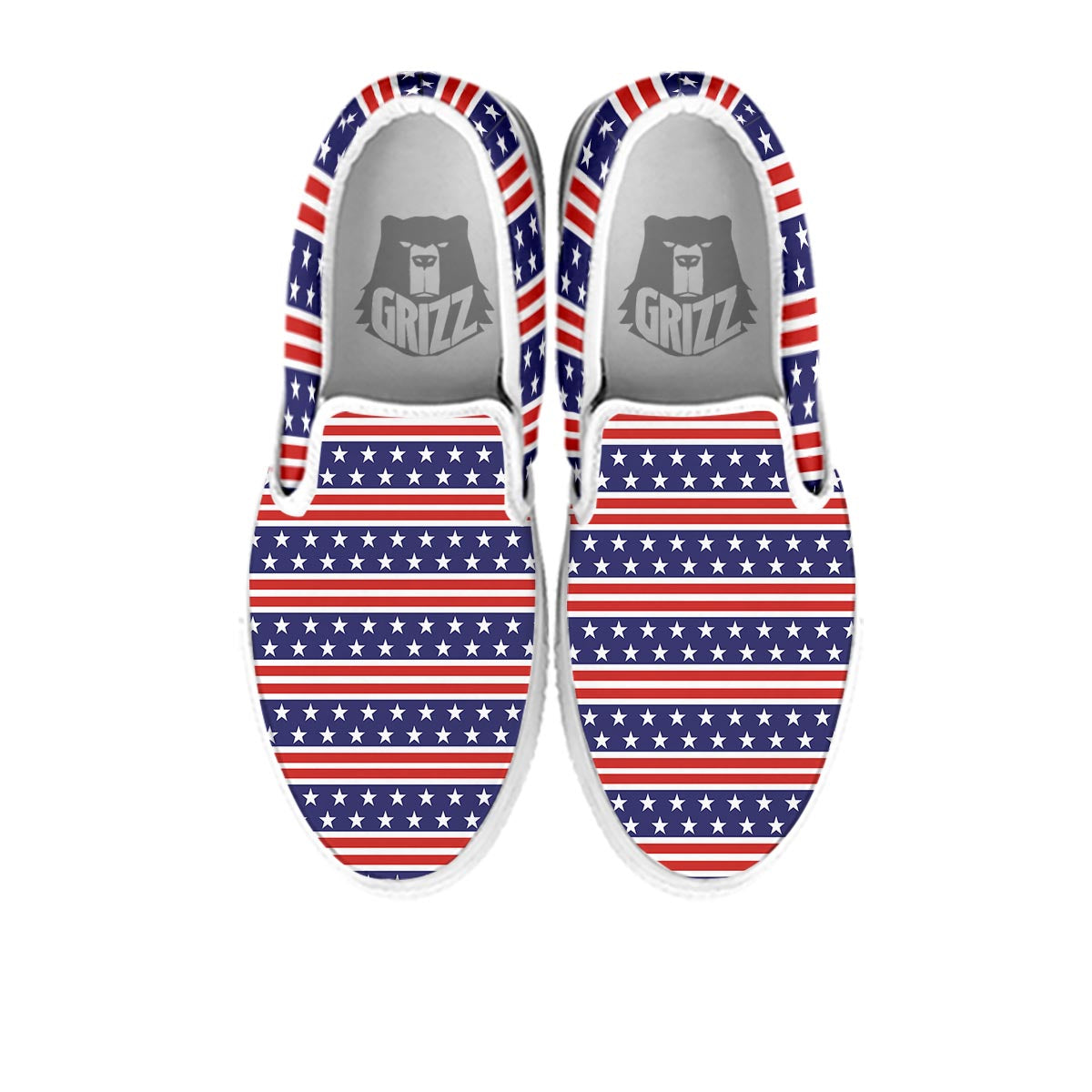 USA Star Red Striped Print Pattern White Slip On Shoes-grizzshop