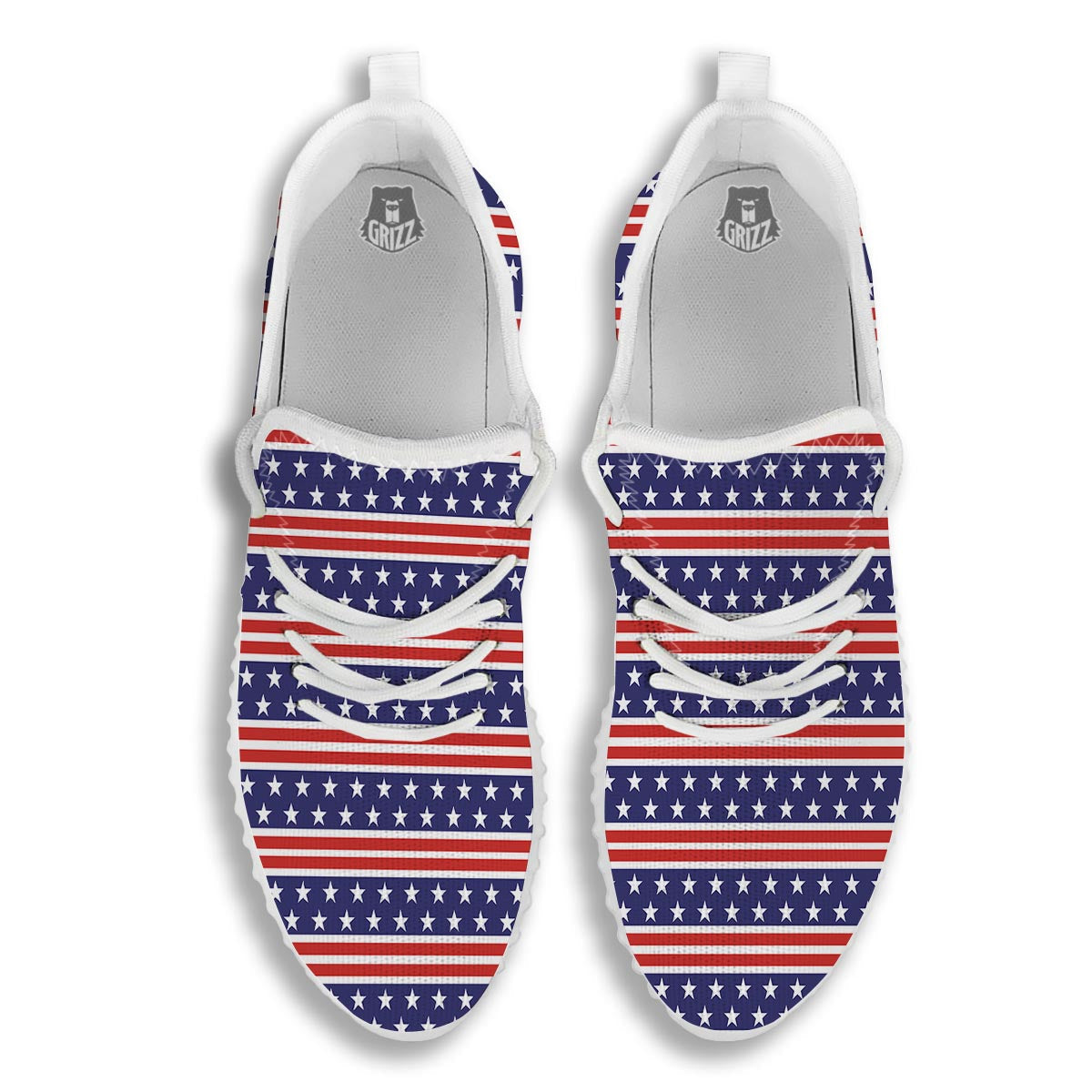 USA Star Red Striped Print Pattern White Walking Shoes-grizzshop