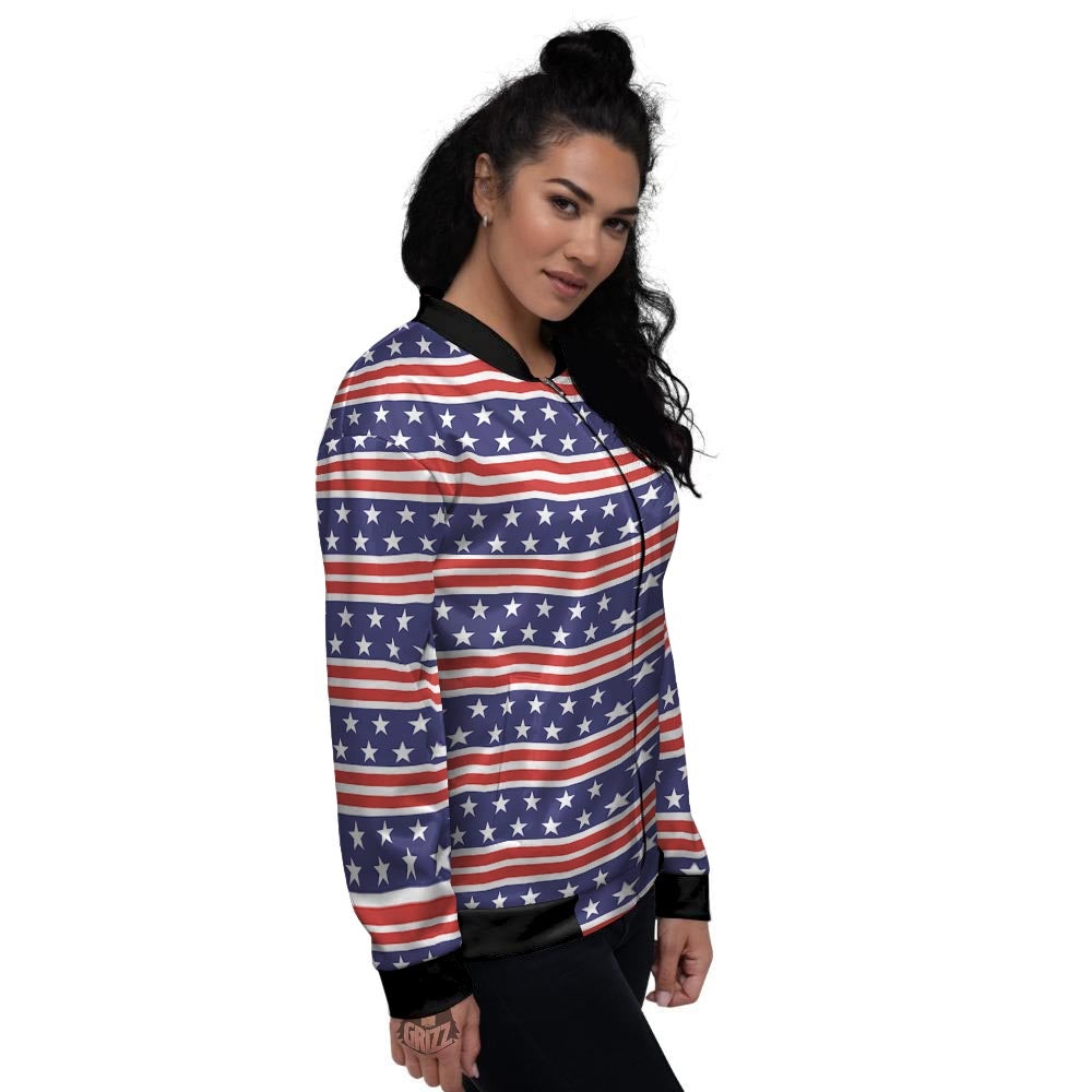 USA Star Red Striped Print Pattern Women's Bomber Jacket-grizzshop