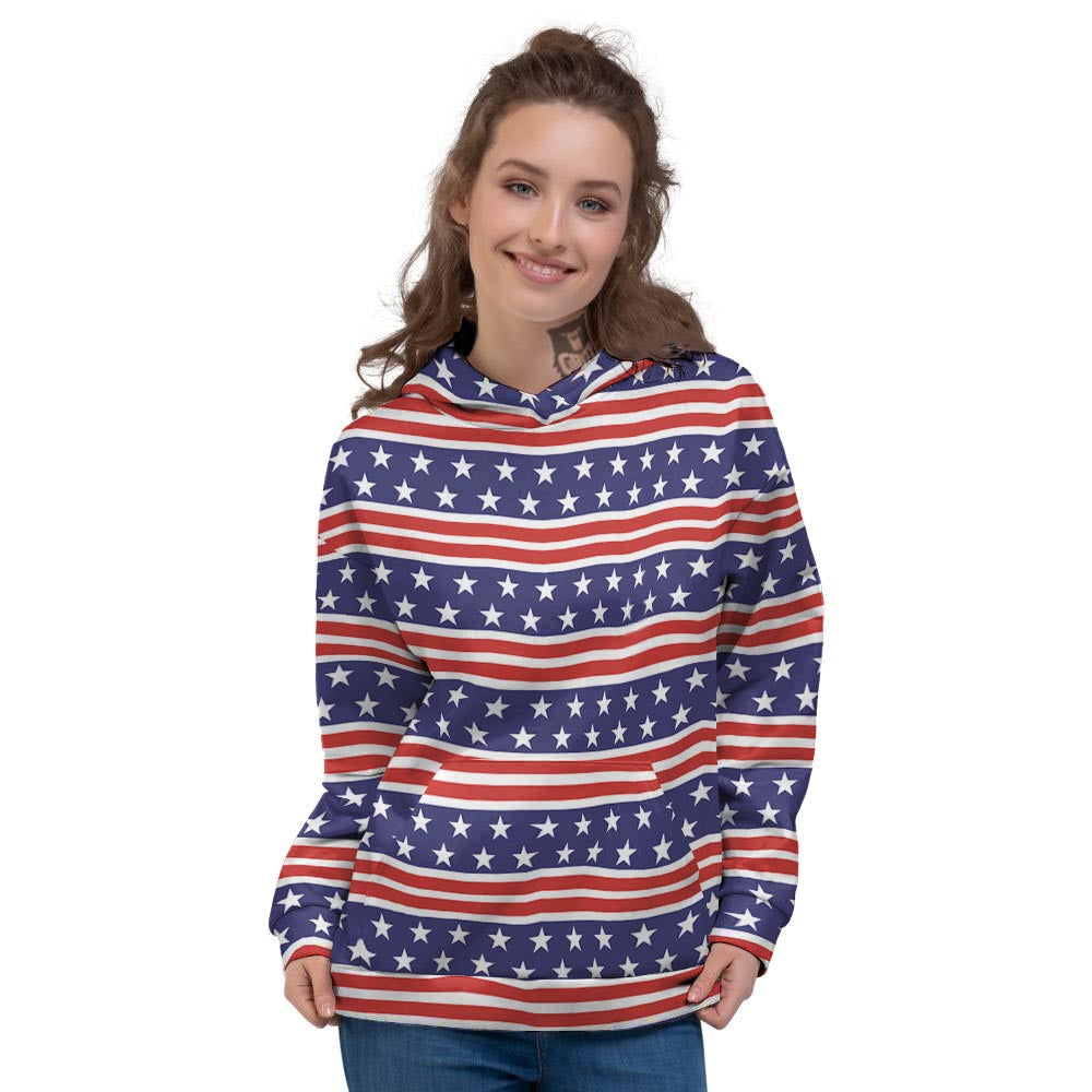 USA Star Red Striped Print Pattern Women's Hoodie-grizzshop