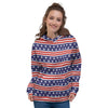 USA Star Red Striped Print Pattern Women's Hoodie-grizzshop