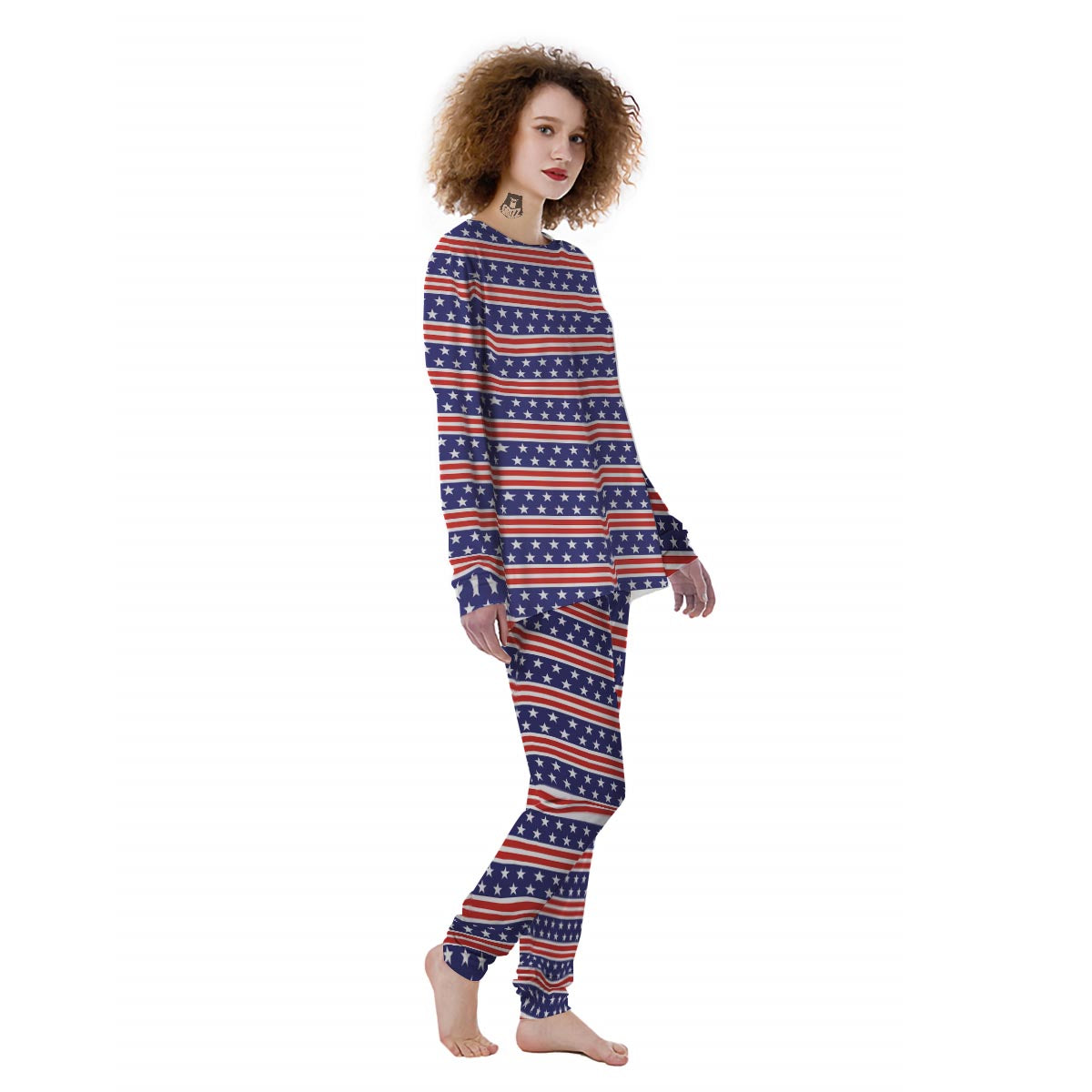 USA Star Red Striped Print Pattern Women's Pajamas-grizzshop