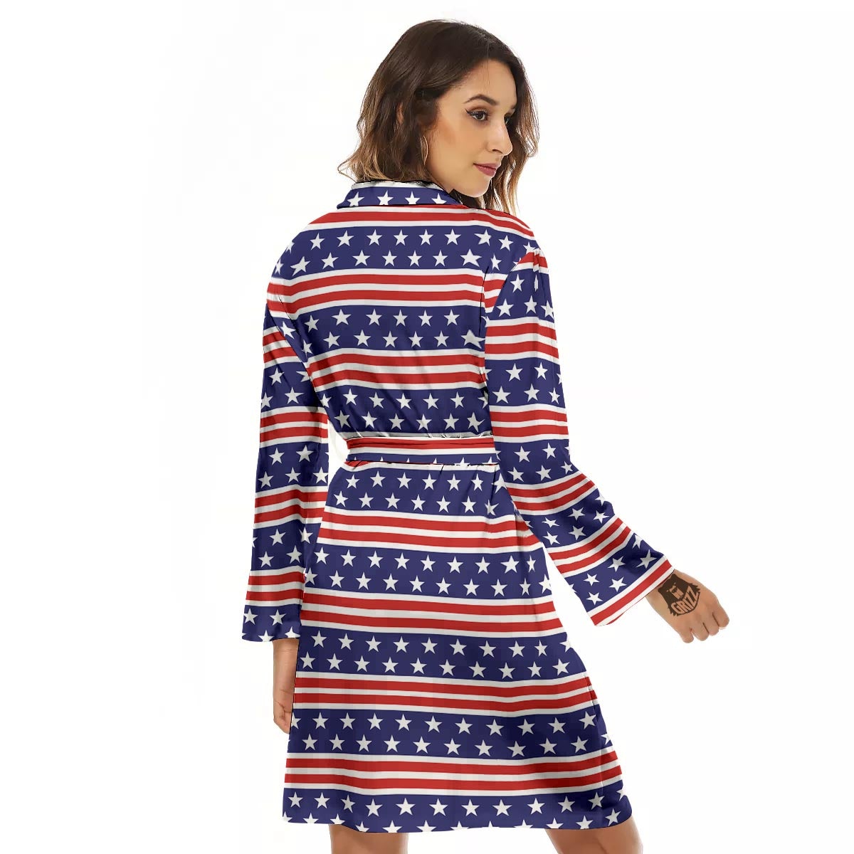 USA Star Red Striped Print Pattern Women's Robe-grizzshop