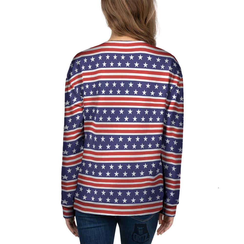 USA Star Red Striped Print Pattern Women's Sweatshirt-grizzshop