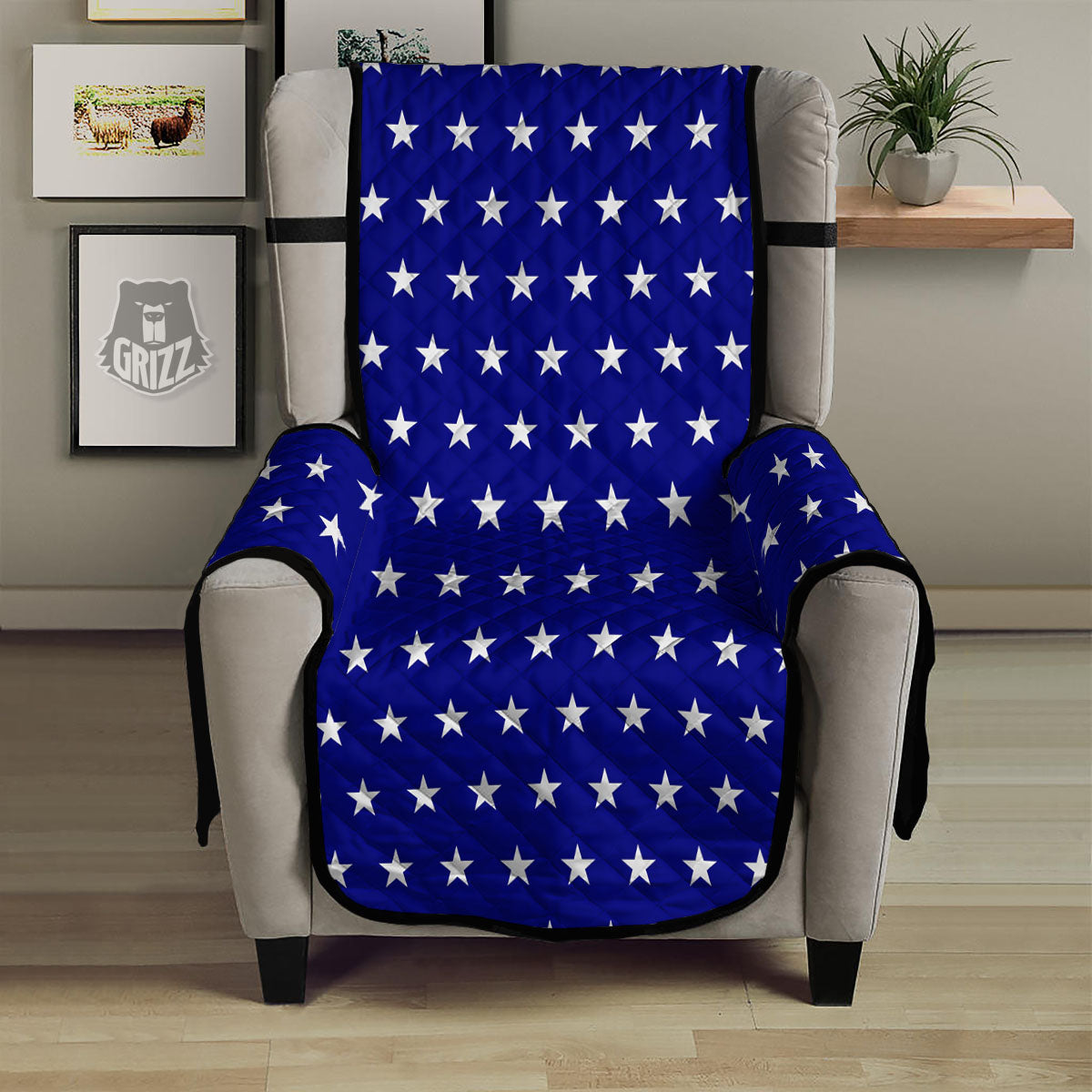 USA Star White And Blue Print Pattern Armchair Protector-grizzshop