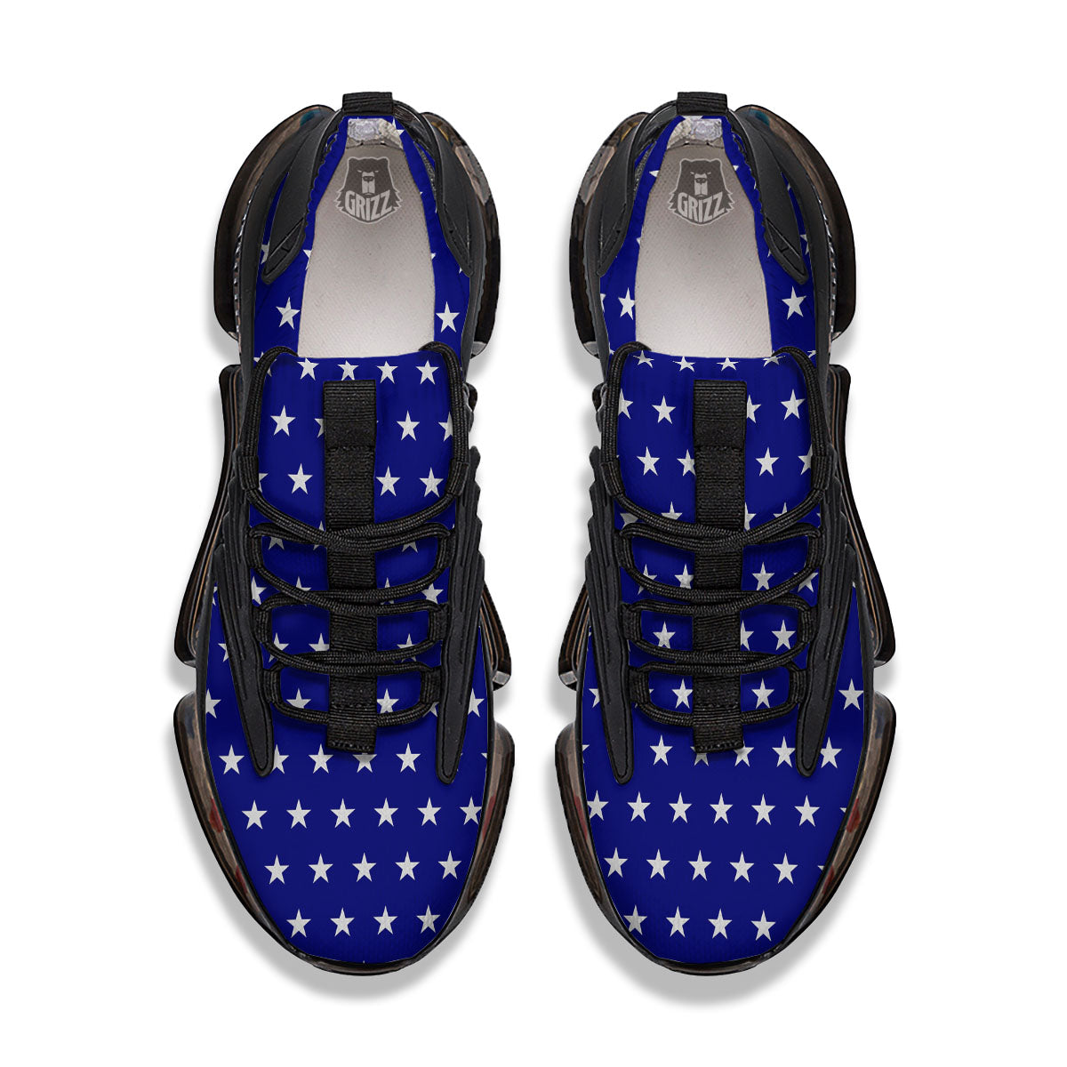 USA Star White And Blue Print Pattern Black Gym Shoes-grizzshop