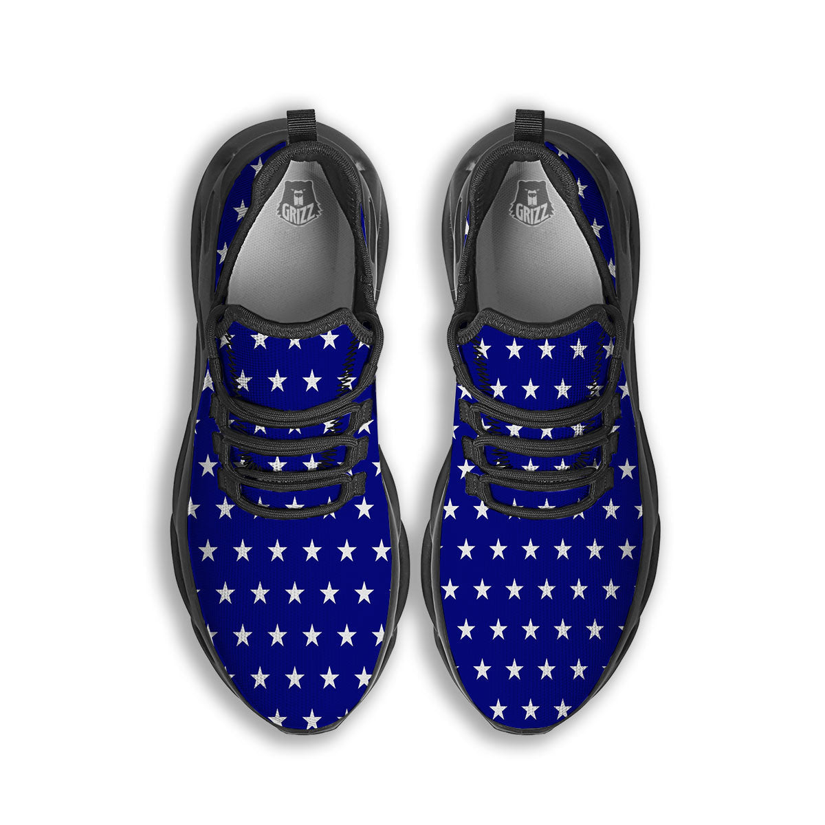 USA Star White And Blue Print Pattern Black Running Shoes-grizzshop