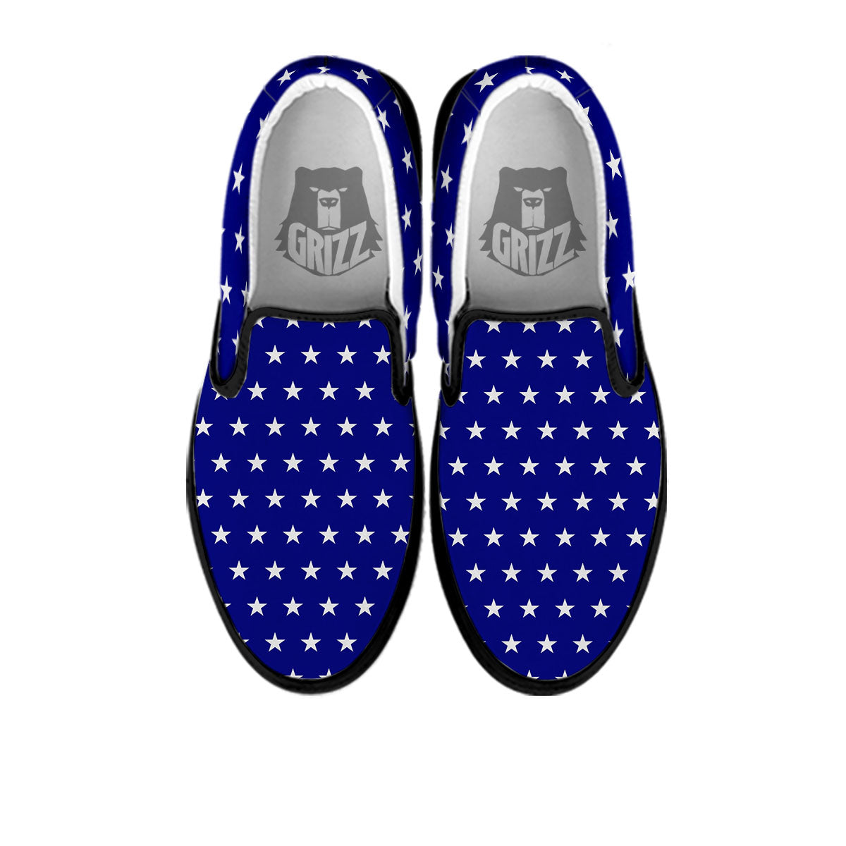 USA Star White And Blue Print Pattern Black Slip On Shoes-grizzshop