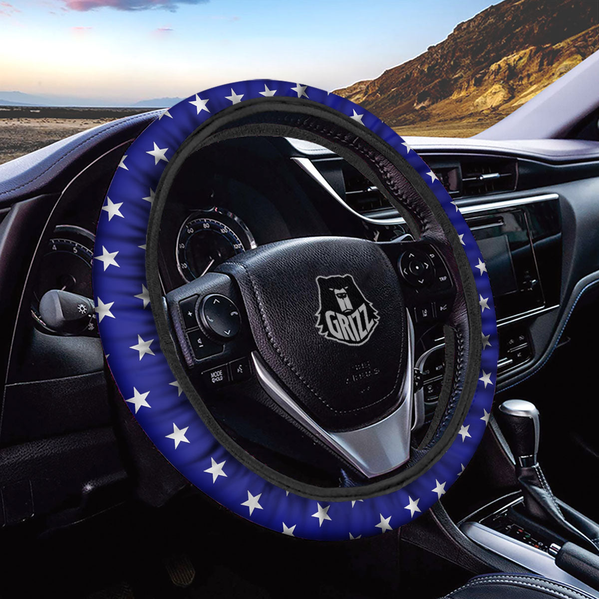 USA Star White And Blue Print Pattern Car Steering Wheel Cover-grizzshop