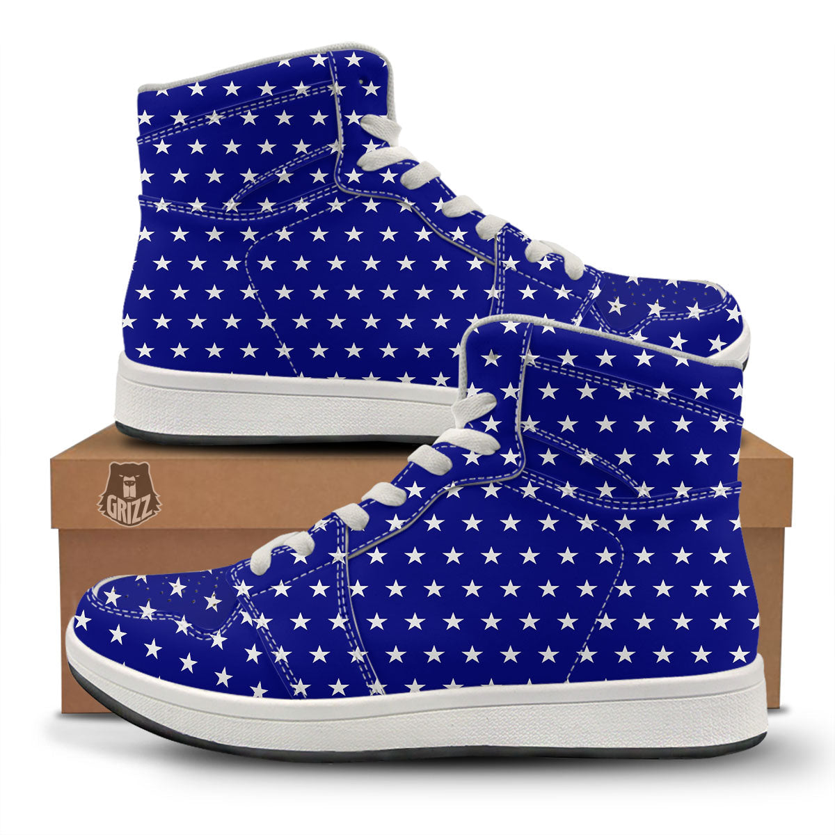 USA Star White And Blue Print Pattern High Top Sneakers-grizzshop