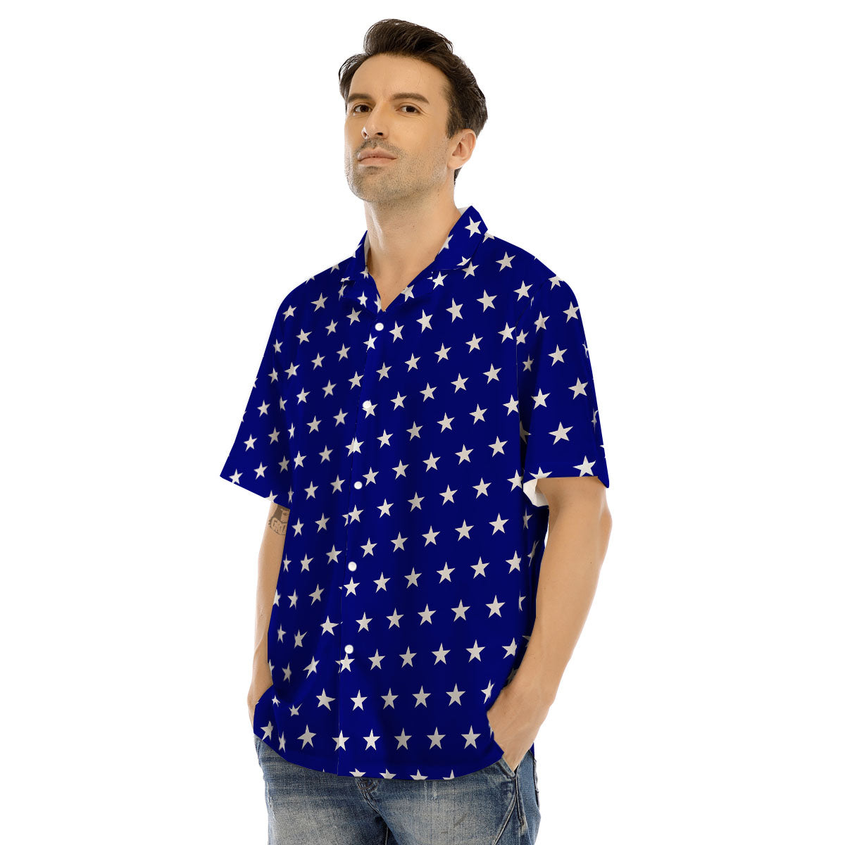 USA Star White And Blue Print Pattern Men's Hawaiian Shirt-grizzshop